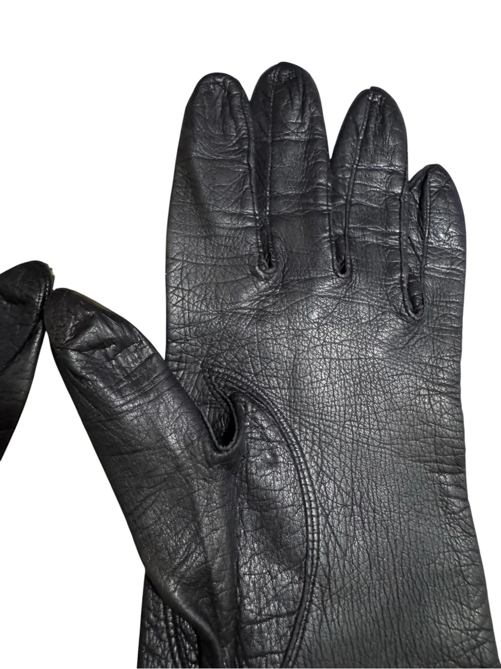 Vintage Black Leather Unlined Forearm Gloves Womens 7.5 Italy Bambergers